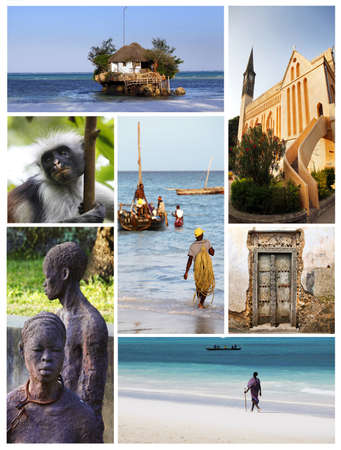 Zanzibar, Tanzania - April 5, 2016: Collage from 7 photos about Zanzibar. Tanzaniaのeditorial素材