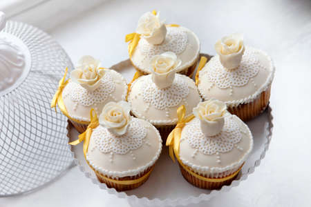 Beautiful wedding cake close-upの写真素材