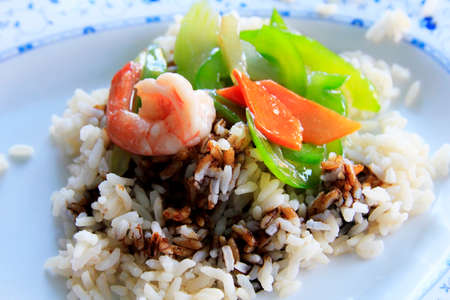 Cooked rice and prawns with souseの写真素材