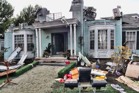 House damaged by disaster. Scenery for cinemaのeditorial素材