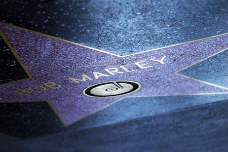 Hollywood, California, United States - September 18, 2011: Star of Bob Marley at the pavement of the Walk of Fame in Hollywood. The star is reserved for the name of a celebrity from the movie industry.のeditorial素材