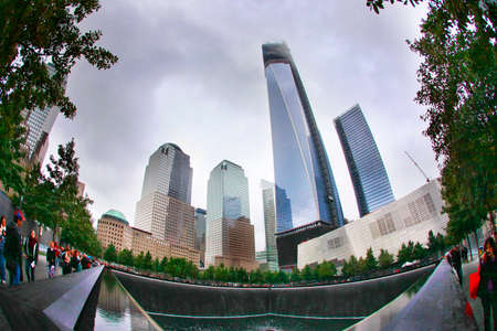 NEW YORK CITY - SEPTEMBER. 9: NYC's 9/11 Memorial at World Trade Center Ground Zero seen on 9 september, 2012. The memorial was dedicated on the 10th anniversary of the Sept. 11, 2001 attacks.のeditorial素材