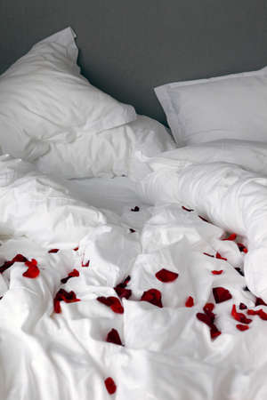 Not the laid bed with rose petalsの写真素材
