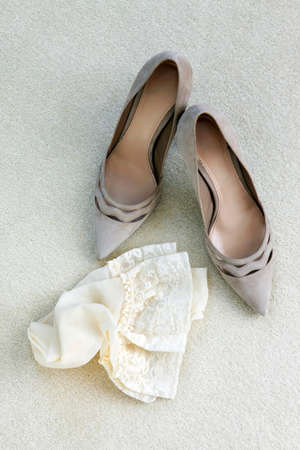 Fashion wedding shoes for the bride close-upの写真素材