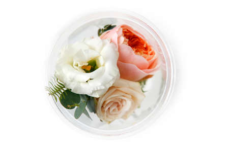 Buttonhole with flowers detail of groom's weddingの写真素材