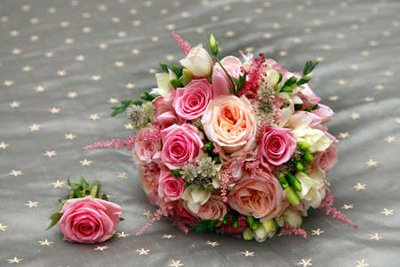 Beautiful wedding bouquet from pink rosesの写真素材