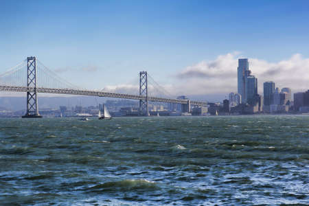 Bay Bridge and sailfish in San Franciscoの写真素材
