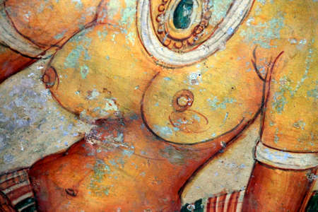 Sigiriya maiden with flowers: one of the 5th century frescoes at the ancient rock fortress of Sigiriya. Sri Lankaのeditorial素材