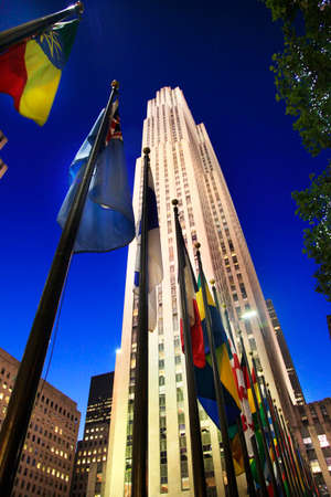 New York, USA - October 13, 2012: GE Building at Rockefeller Center at night 13 october 2012, New York. The 70 story building is 10th largest in the city and centerpiece of the Rockefeller Center complex.のeditorial素材