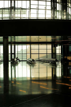 Empty airport terminal waiting area in Doha International Airportのeditorial素材