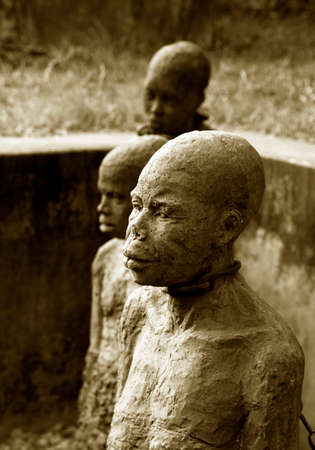 A statue in Stone Town. Zanzibar dipicting and mourning the African slave tradeのeditorial素材