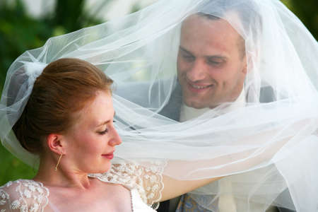 The groom and the bride in parkの写真素材
