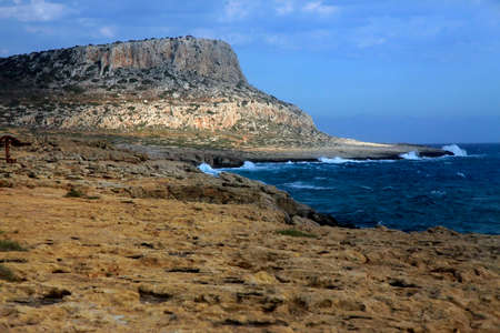 Lagoon with cyan water in Kavo Greco area on Cyprusの写真素材