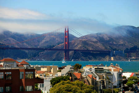 Sunny day at The Golden Gate Bridge in San Franciscoの写真素材