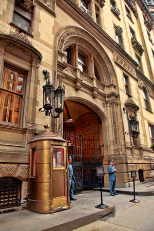 New York, NY, USA - October 9, 2012: View of the Dakota building in New York in Upper West side where John Lennon and Yoko Ono lived at the time of Lennon`s murder in 1980. J. Lennon was killed just at the entrance arch.のeditorial素材