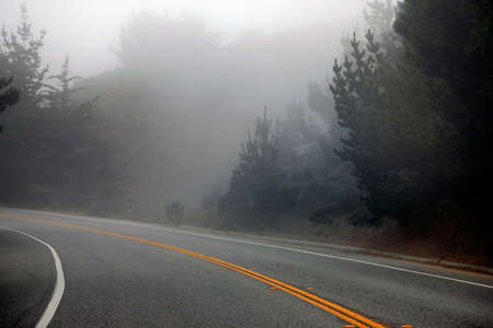 Road in the morning fog. Californiaの写真素材