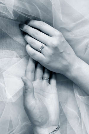 The groom keep the bride for hands.の写真素材