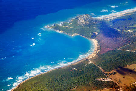 Aerial view of tropical island beach, Dominican Republicの写真素材