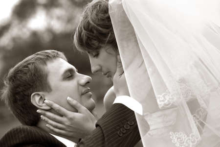 The groom kisses the brideの写真素材