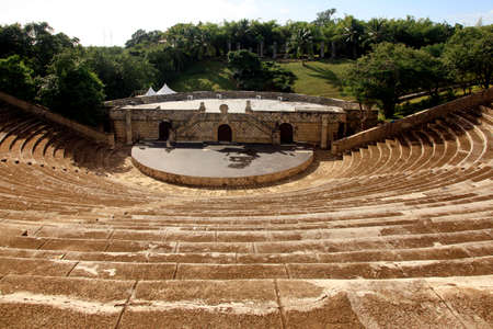 Amphitheater at Altos de Chavon, a re-creation of a mediterranean style European village located atop the Chavon River in La Romana, Dominican Republic. It is the most popular attraction in the city and also hosts a cultural center and an archeological museumの写真素材