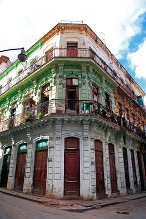 Beautiful facade of a 1906 building on Lamparilla street in the old Havanaのeditorial素材