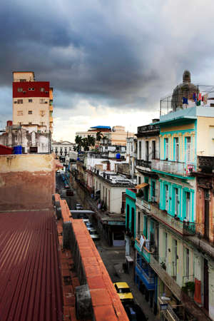 Street San Martin in Havana with former Presidential Palace dome in backgroundの写真素材