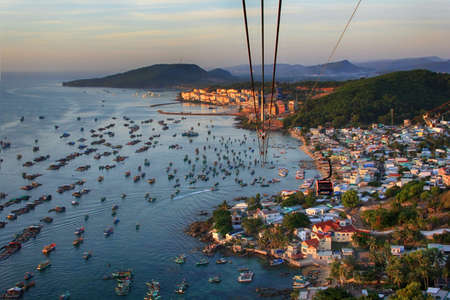 Aerial view of a group of boats at sea in Vietnam, Phu Quocの写真素材