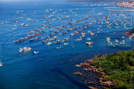 Aerial view of a group of boats at sea in Vietnam, Phu Quocの写真素材