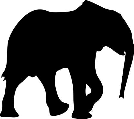 Silhouette of a baby elephant, hand drawn vector illustration isolated on white background.のイラスト素材