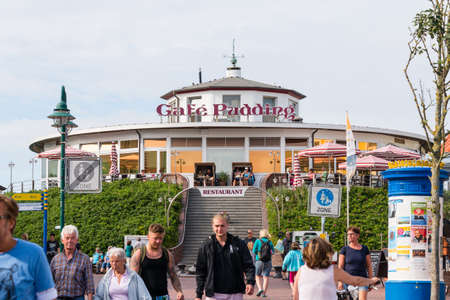 WANGEROOGE, GERMANY.  05th July 2017: View of the famous Cafe Pudding located on the  seawall of the island wangerooge, one of the seven german east frisian ilands, is a beautiful wadden sea island located in the german sea.のeditorial素材