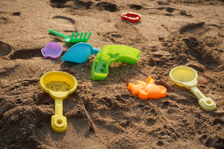 Children's toys on the sand. Selective focus. nature.の写真素材