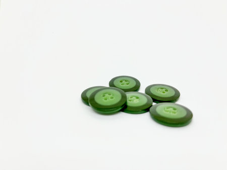 Green buttons isolated on white background. Clipping Paths included.の写真素材