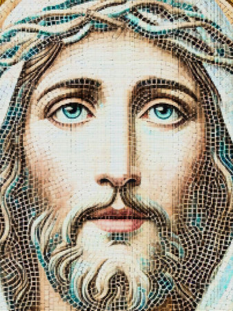 Portrait of Jesus Christ in mosaic,Close up.の写真素材