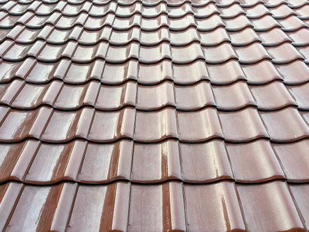 roof tiles in brown color, closeup of photo, backgroundの写真素材