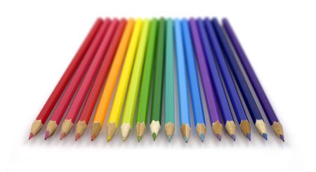 array of brightly-colored crayons in spectrum orderの写真素材