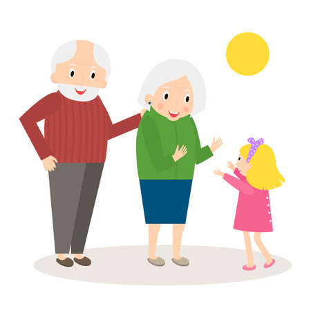 Senior people happy leisure time with granddaughter. Happy Grandparents with little granddaughter.のイラスト素材