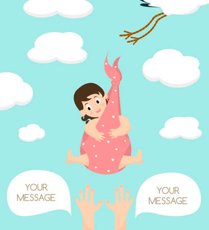 Stork carrying a cute baby girl. Newborn baby.のイラスト素材