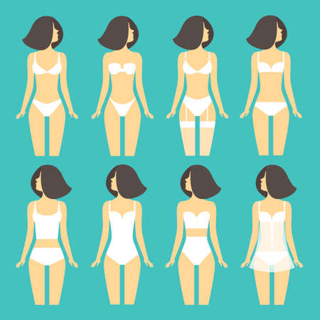 Young woman in different types of lingerie.のイラスト素材