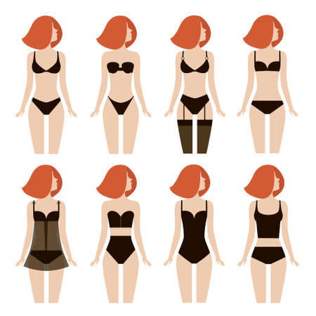 Young woman in different types of lingerie.のイラスト素材
