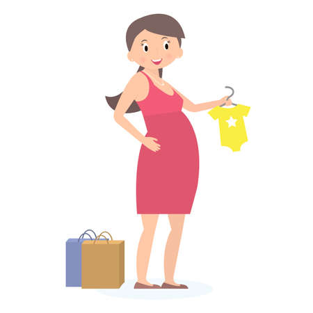 Pregnant woman on shopping. Expectation concept. Flat style.のイラスト素材