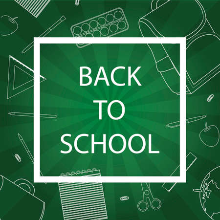 Back to School with school supplies on green background. illustrationのイラスト素材