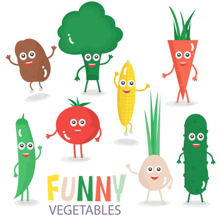 Funny cartoon vegetables set. illustration isolated on whiteのイラスト素材