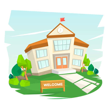 School building. Welcome to school. Vector illustrationのイラスト素材
