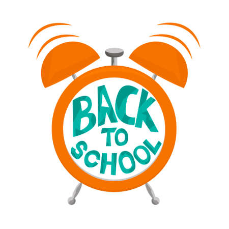 Alarm clock with bells and text Back to school. Alarm clock isolated on white background.Vector Illustrationのイラスト素材