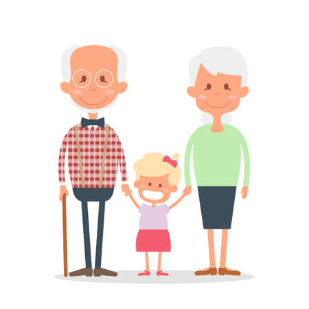 Senior people happy leisure time with granddaughter. Happy Grandparents with little granddaughter....