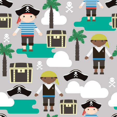 Seamless pattern with pirates. Kids fabric texture.Vector Illustrationのイラスト素材