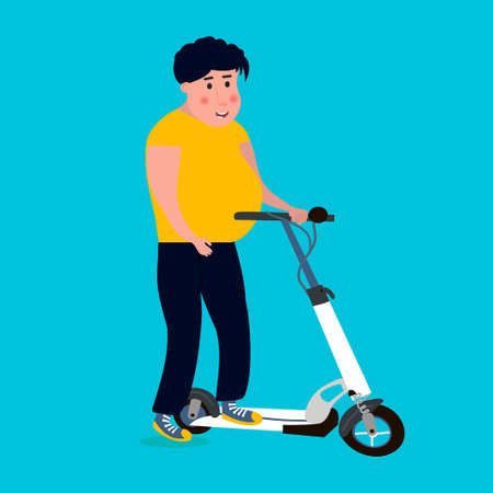 Fat man rides on the scooter. Vector illustrationのイラスト素材
