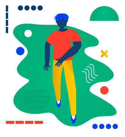 Young man walk. Walks - a man walk. Creative vector illustration made in abstract compositionのイラスト素材