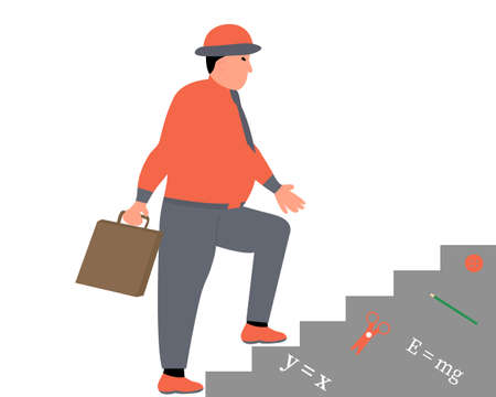 Business man walking up stairs. Businessman Career Flat Vector Illustrationのイラスト素材