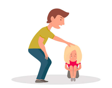 Violence in family. Young man reassures little girl. Vector illustrationのイラスト素材